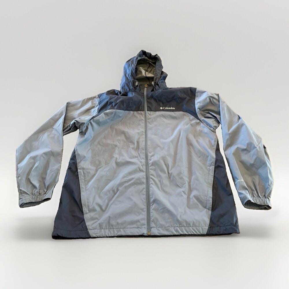 Columbia Mens Gray Full Zip Windbreaker Hooded Raincoat Jacket Size L RM2015